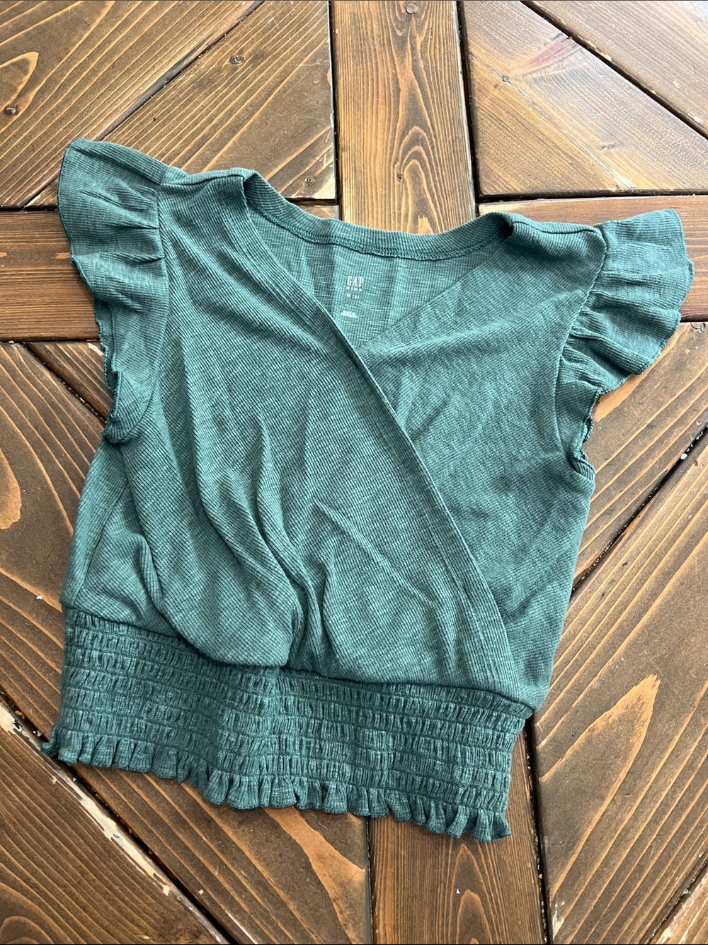 GAP Dark Teal Ruffle Sleeve Wrap Crop Top